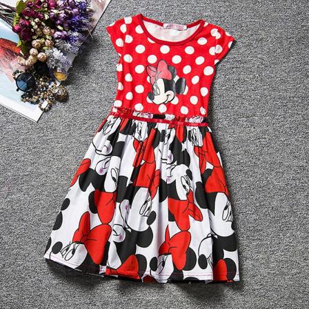 Barn Jenter tegneserie Minnie Mikke Mus Printed Princess Ermeløs Tank Dress Sløyfe Bursdagsfest kostyme style 1 6-7 Years