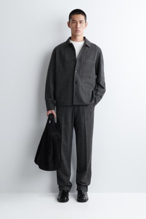 COS Men's Camicia Rilassata Gessata In Jersey Di Misto Lana in Grigio