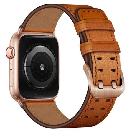 Apple Watch (45 mm) klockarmband i äkta läder - Brun / Roséguld Spänne