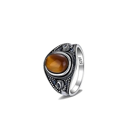 925 Sterling Sølv Ring Naturlig Tigerøye Ring