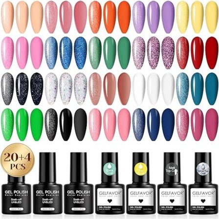 UV Gel Nail Polish 24Pcs Yellow Pink Purple Green Nail Polish Shellac Gel Polish Spring Summer