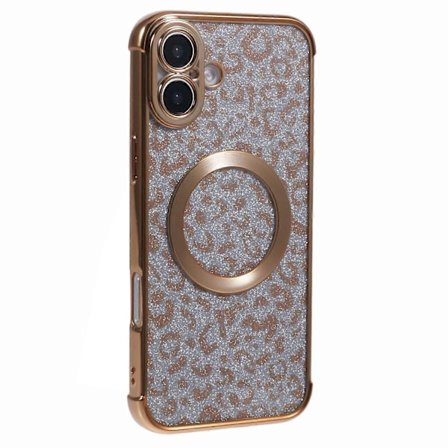 Skal för iPhone 16 Plus Kompatibelt med MagSafe Glittrigt Leopardtryck Transparent TPU-telefonskal