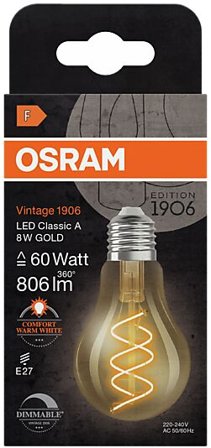 OSRAM Led Dekorasjonspære E27 A60 806lm Gold Dimbar Varmere Lys