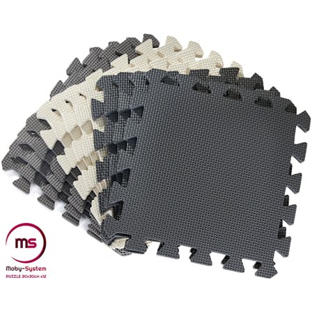 Skumpuslespil 12 stk. - pædagogisk skummåtte 120 x 90 x 1.2cm med kant - grå