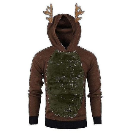 Julhuvtröja för män Jumper Toppar Jul Rudolph Ren Pullover Sweatshirt Kaffe Armégrön M