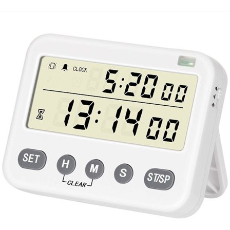 Digital køkkentimer, 24-timers ur, dagligt vækkeur, nedtæller/op køkkenur timer med stort LCD-display