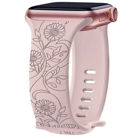 Armbånd til Apple Watch Series 11 10 9 8 SE 7 6 5 4 3 2 1 Ultra 1/2/3, 42mm-44mm-45mm-46mm-49mm Silikone Mønster Solsikke Rosa