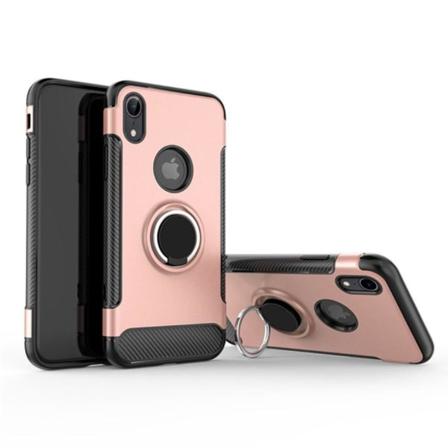 iPhone Xr ANGIBABE hybriidi muovinen takasuoja kuori metalli sormirenkaalla ja magneetilla - Ruusu Kulta Multicolor
