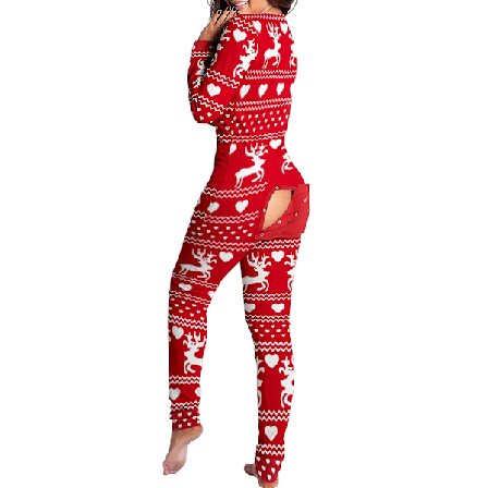 Kvinner Animal Pyjamas One Piece Christmas Bodysuit Jumpsuit Langarmet nattøy W