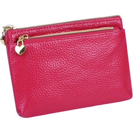 Dame Ekte Skinn Myntpung Glidelås Lomme Størrelse Veske Lommebok Rosa