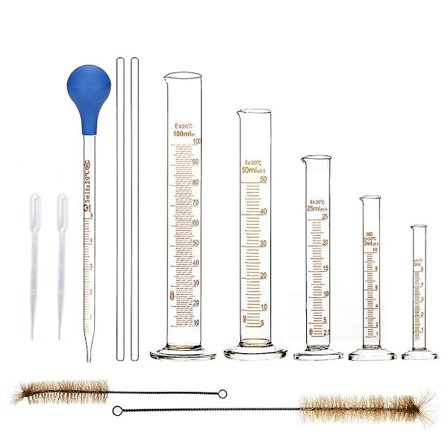 Mätcylinder i borosilikatglas med cylinder/omrörare/rengöring