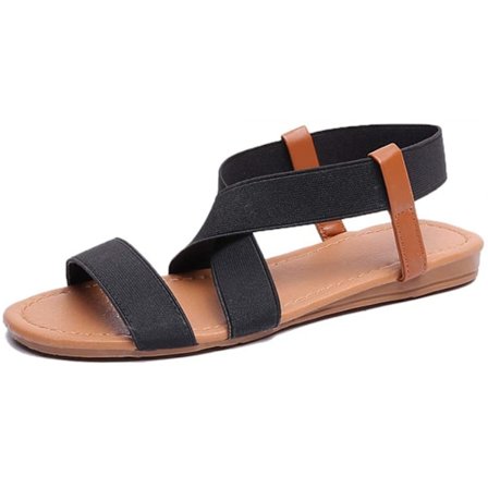 Elastiska söta platta sandaler för kvinnor Casual sommar strand skor sandal semester resor gladiator sandaler ------ Svart(Storlek 35)