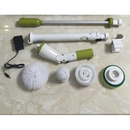 Rengöringsborste, elektrisk rengöringsroterande borste med 4 borstar och 1 förlängningshandtag för badrum, kakel, Jo