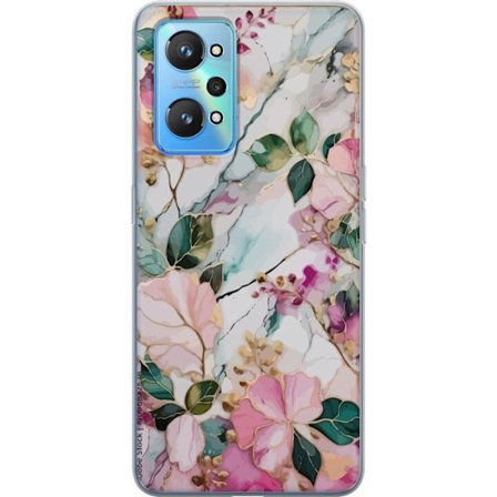 Kompatibelt Mobildeksel til Realme GT Neo2 Abstrakt marmormønster med blomster, blader og gyldne detaljer i myke pastellfarger