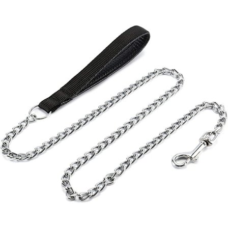 Metal Hundeline, Heavy Duty Tyggebestandig Kæledyrsline Kæde med Polstret Håndtag til Store og Mellemstore Hunde, 4,0 mm x 6 Fod (Pakke med 1)