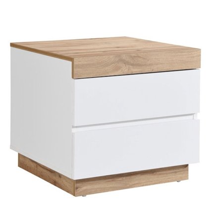 Natbord med 2 skuffer, hvid og naturfarvet, 50x50x50 cm