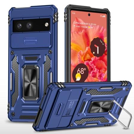 SKALO Google Pixel 7a Armor Hybrid Metal Ring Camera Slider - Bl Blue