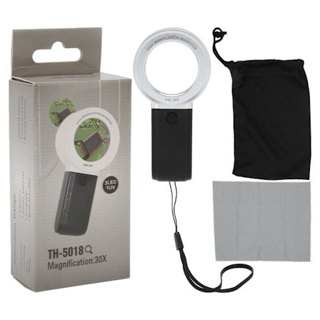 30X förstoringsglas med 3 LED-ljus Akryl optisk lins Handhållet förstoringsglas inbyggt batteri silver