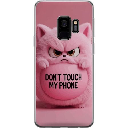 Kompatibel Mobilcover til Samsung Samsung Galaxy S9 Vred pink fluffy kat med teksten "Rør ikke min telefon", et humoristisk beskyttelsesmotiv som pas