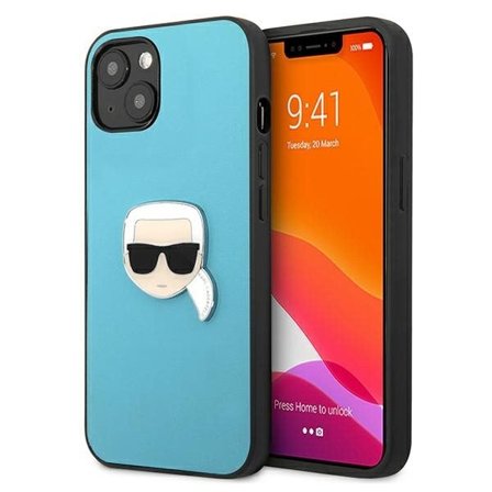 Karl Lagerfeld läderfodral Ikonik Karl's Head i metall för iPhone 13 mini - Blå
