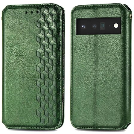 Läder Google Pixel 6 Pro fodral med romb-design - Grön