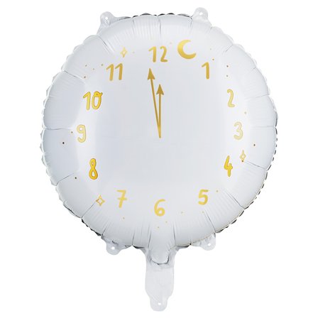 Nyårsfest Folieballong Klocka Vit 45cm