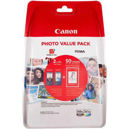 Canon PG-560XL/CL-561XL Photo Value Pack - 2-pack - Høy ytelse - svart, farge (cyan, magenta, gul) - original - blank - 50 ark - 100 x 150 mm -