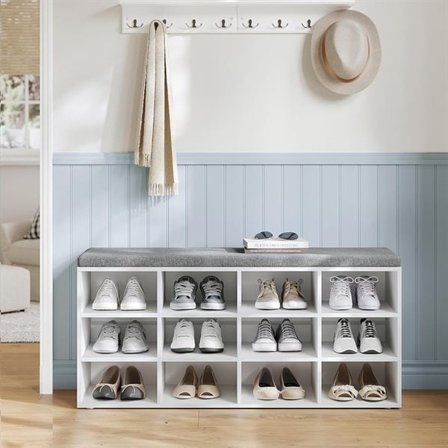 Skobænk med 12 rum – Hvid/grå