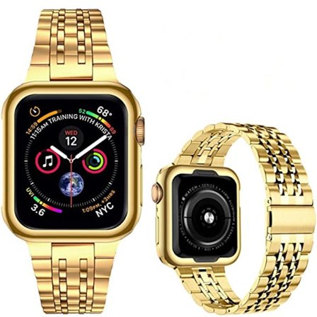 Kompatibel med Apple Watch-armband 38mm 40mm 41mm, massivt rostfritt stål metallband för iWatch-serien, guld