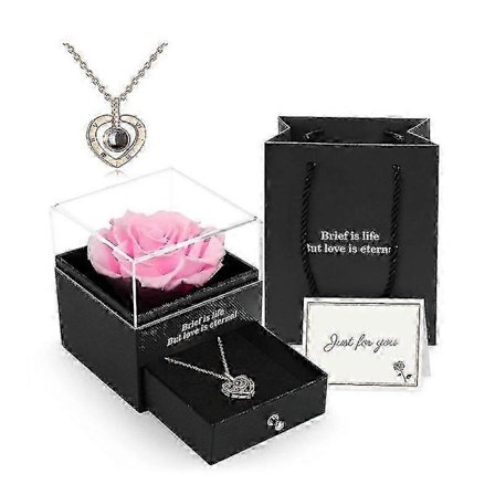 Konserverad Äkta Ros, Presentförpackning Med Jag Älskar Dig Halsband, Handgjorda Eviga Äkta Rosblommor Presenter Till Hennes Kvinna Fru Flickvän Mor 