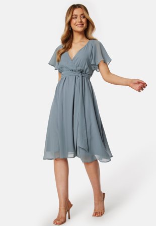 Goddiva - Flutter Chiffon Midi Dress - Blue