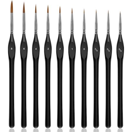 10 stk. Mikro Penselsæt med Trekantede Håndtag - kompatibel med Akryl, Akvarel, Håndværk, Modeller