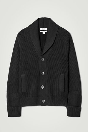 COS Men's Shawl-Collar Chunky Merino Wool Cardigan in Black