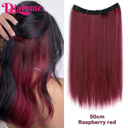 4 clips Långt rakt syntetiskt klipp i hårförlängningar Highlight Färgat hårbit Klipp-på hår Peruk Hårstycken hängande öronfärgning