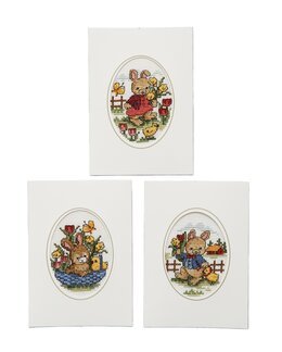 Stickpackung Karte Fröhliche Osterhasen 3-er Pack