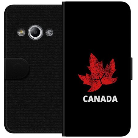 Yhteensopiva Lompakkokotelo Samsung Galaxy Xcover 3 Graafinen vaahteralogo punaisella mustaa taustaa vasten, jossa on selkeä Kanada-viittaus ja minim