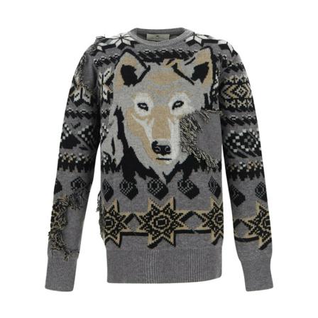 Etro, Crew Neck Sweater Grijs, Heren, Maat:M