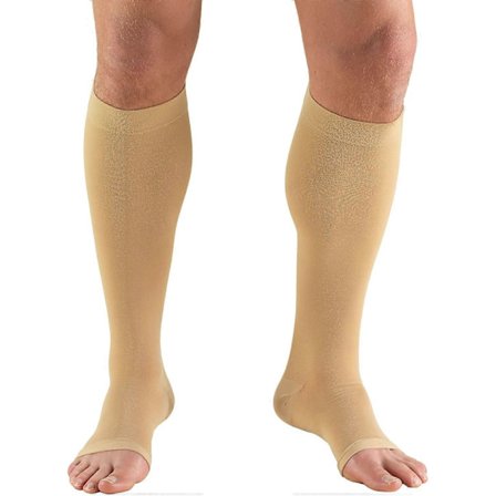30-40 mmHg Kompresjonsstrømper for menn og kvinner, knelengde, åpen tå, beige, 3X-Large