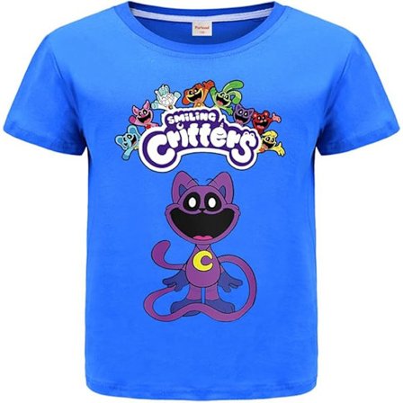 Smiling Critters T-shirt til børn Sommer Bomulds Top Tee (Blå) (120cm lang)