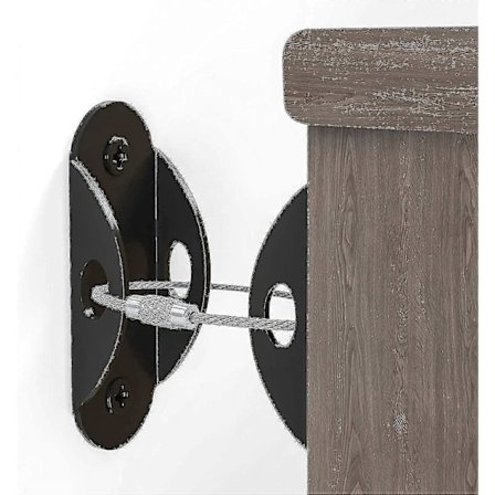 6 stk. Møbelankersæt til børnesikring, møbelstropper bruges til at forhindre fald og tippesikring, kommode eller skab til væganker black