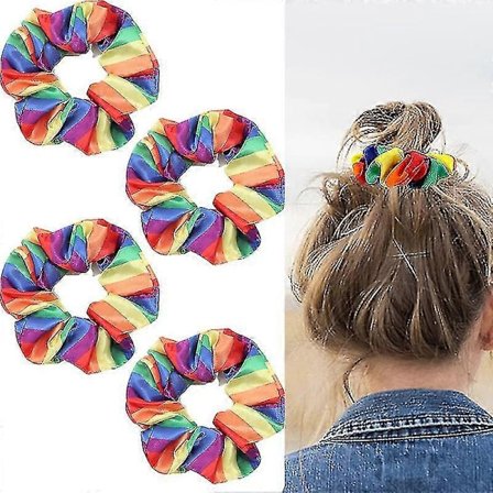 4 st Regnbågs Hårband Elastiska Scrunchies LGBT Hästsvanshållare Festival Firande Pride Håraccessoarer för Flickor Kvinnor LGL