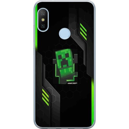 Kompatibelt Mobilskal till Xiaomi Xiaomi Mi A2 Lite Minimalistisk grön Creeper-figur i pixeldesign med futuristisk techbakgrund och geometriska forme