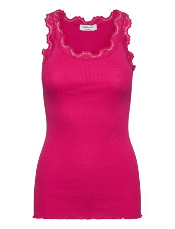 Silk Top W/ Lace T-shirts & Tops Sleeveless Rosa Rosemunde*Betinget Tilbud