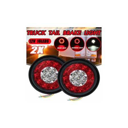2 st 12V Blinkers 16LED Bromsljus Runda Bakljus För Lastbil Släpvagn Van (Vit+Röd)