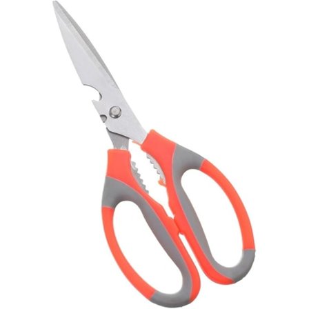 Kraftige kjøkkensakser – Flerbrukssaks for kjøtt, fjærkre, fisk, grønnsaker – Blader i rustfritt stål, nøtteknekker, flaskeåpner – Mykt sklisikkert 