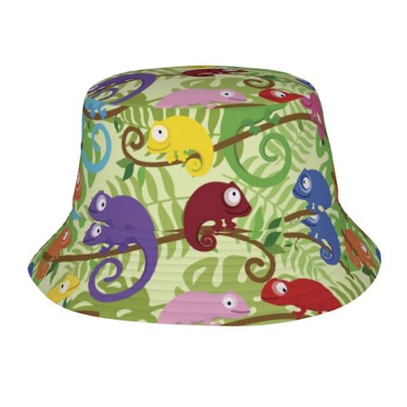Grønn øgle kameleon mønster hatt bøtte fisker bøttehatter avslappet pakkbar sol strand sommer caps for menn kvinner IDB