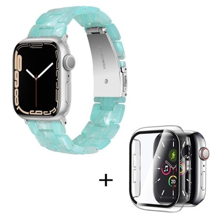 Apple Watch SE 2022 (44mm) klockarmband med 3 pärlor i resin och genomskinligt hölje - Smaragdgrön