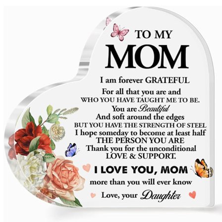 Mamma Presenter från Dotter Son, Tack Presenter till Mamma Födelsedag Jul Mors Dag, Jag är Tacksam För Evigt Akryl Hjärta Plakett Dekorativ Skylt