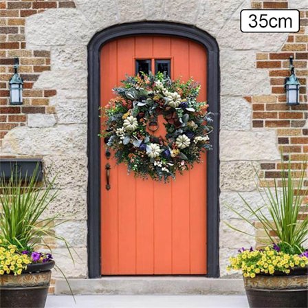 Vita pumpor Ranunkel Krans Ytterdörr Hängande Prydnad Thanksgiving Höst Heminredning 35