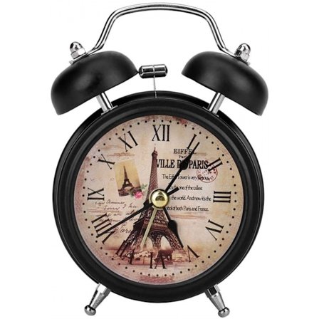 Herätyskello makuuhuoneeseen, klassinen retro äänetön metallikvartsikello taustavalolla työpöydälle, kaappiin, yöpöydälle, matkalle (musta)